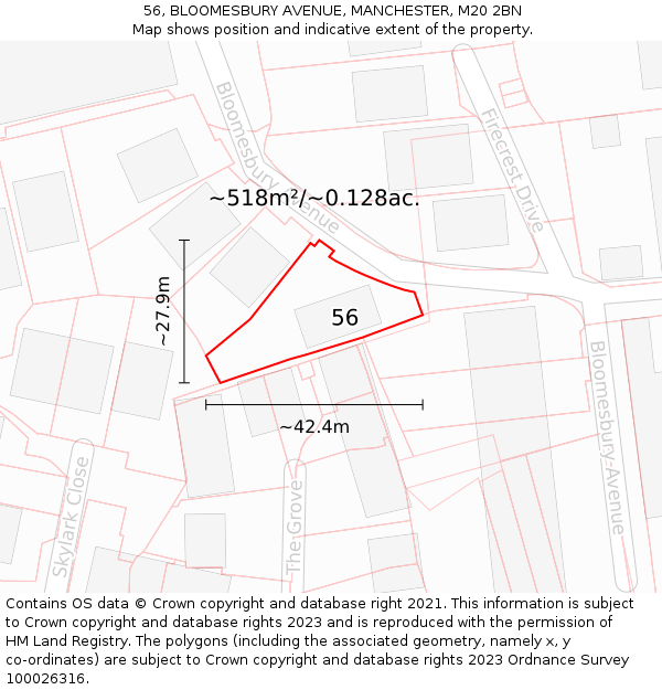 56, BLOOMESBURY AVENUE, MANCHESTER, M20 2BN: Plot and title map