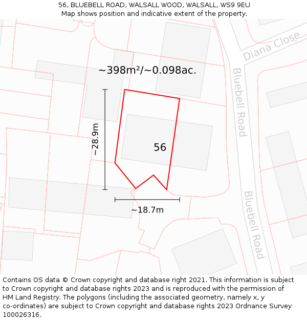 56, BLUEBELL ROAD, WALSALL WOOD, WALSALL, WS9 9EU: Plot and title map