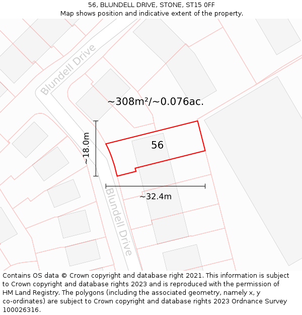 56, BLUNDELL DRIVE, STONE, ST15 0FF: Plot and title map