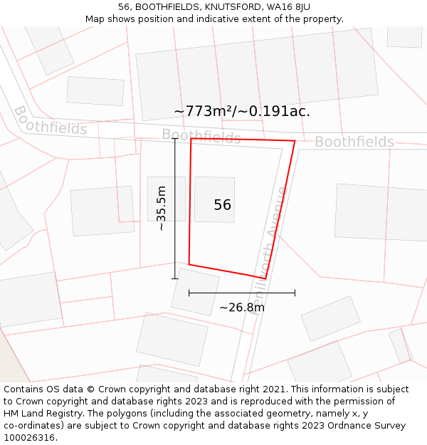 56, BOOTHFIELDS, KNUTSFORD, WA16 8JU: Plot and title map