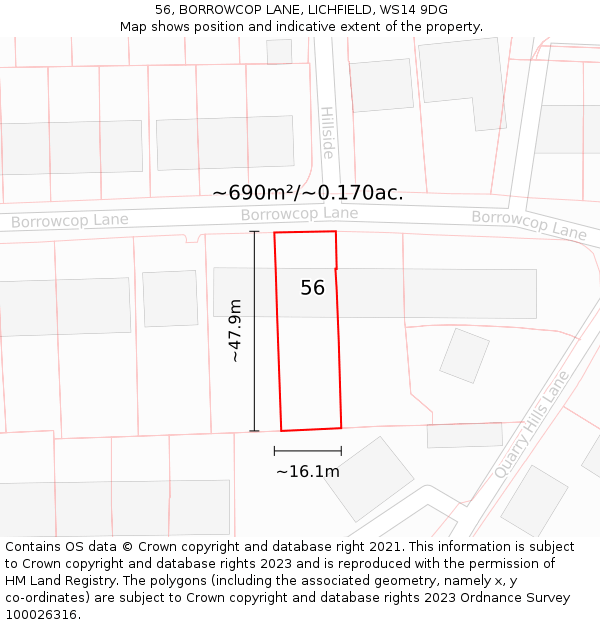 56, BORROWCOP LANE, LICHFIELD, WS14 9DG: Plot and title map
