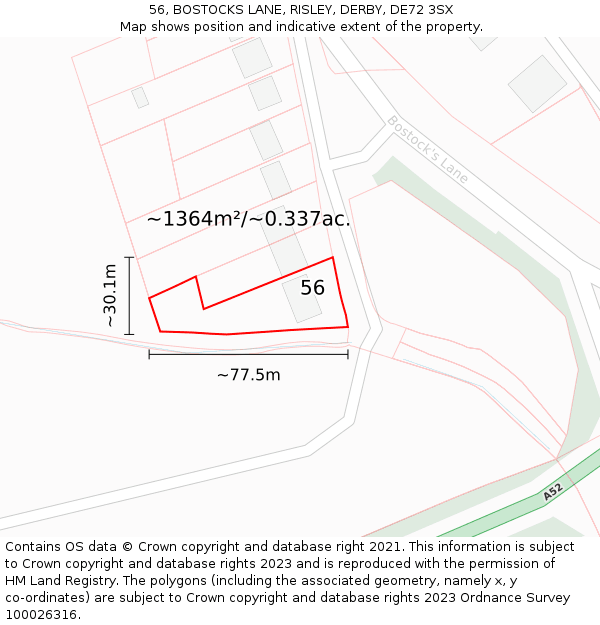 56, BOSTOCKS LANE, RISLEY, DERBY, DE72 3SX: Plot and title map