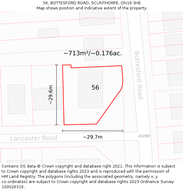 56, BOTTESFORD ROAD, SCUNTHORPE, DN16 3HE: Plot and title map