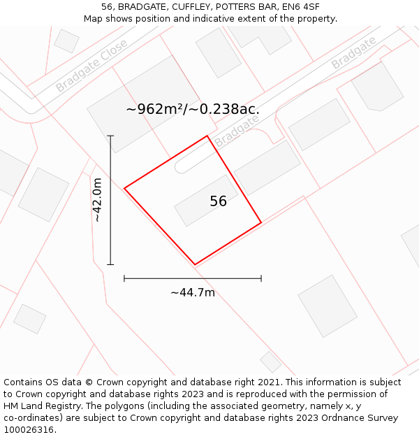 56, BRADGATE, CUFFLEY, POTTERS BAR, EN6 4SF: Plot and title map