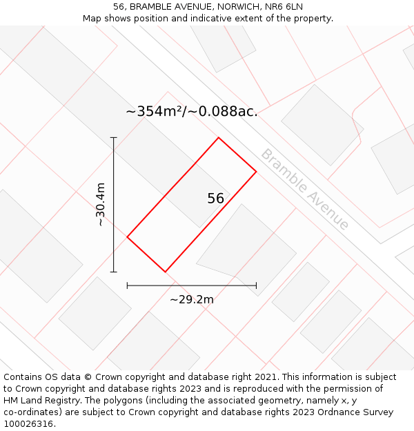 56, BRAMBLE AVENUE, NORWICH, NR6 6LN: Plot and title map