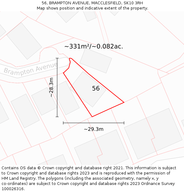 56, BRAMPTON AVENUE, MACCLESFIELD, SK10 3RH: Plot and title map
