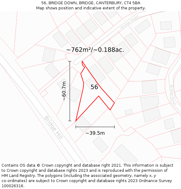 56, BRIDGE DOWN, BRIDGE, CANTERBURY, CT4 5BA: Plot and title map