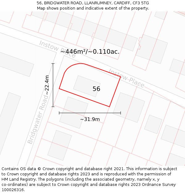 56, BRIDGWATER ROAD, LLANRUMNEY, CARDIFF, CF3 5TG: Plot and title map
