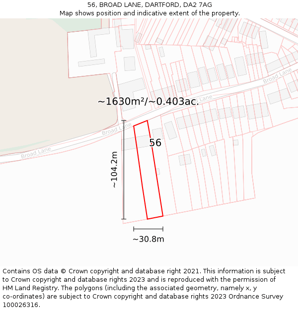56, BROAD LANE, DARTFORD, DA2 7AG: Plot and title map