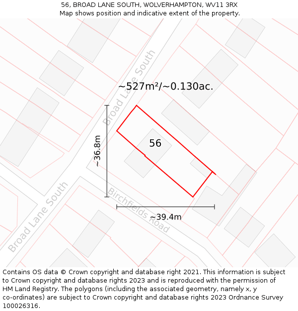 56, BROAD LANE SOUTH, WOLVERHAMPTON, WV11 3RX: Plot and title map
