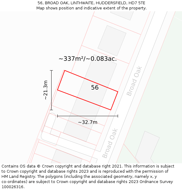 56, BROAD OAK, LINTHWAITE, HUDDERSFIELD, HD7 5TE: Plot and title map