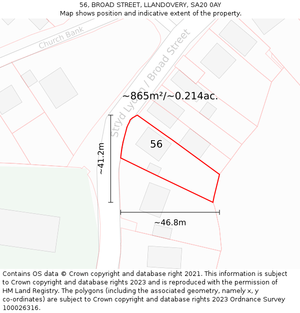 56, BROAD STREET, LLANDOVERY, SA20 0AY: Plot and title map
