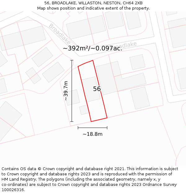 56, BROADLAKE, WILLASTON, NESTON, CH64 2XB: Plot and title map