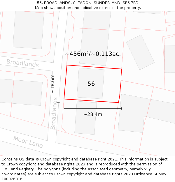 56, BROADLANDS, CLEADON, SUNDERLAND, SR6 7RD: Plot and title map