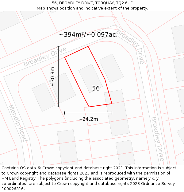 56, BROADLEY DRIVE, TORQUAY, TQ2 6UF: Plot and title map