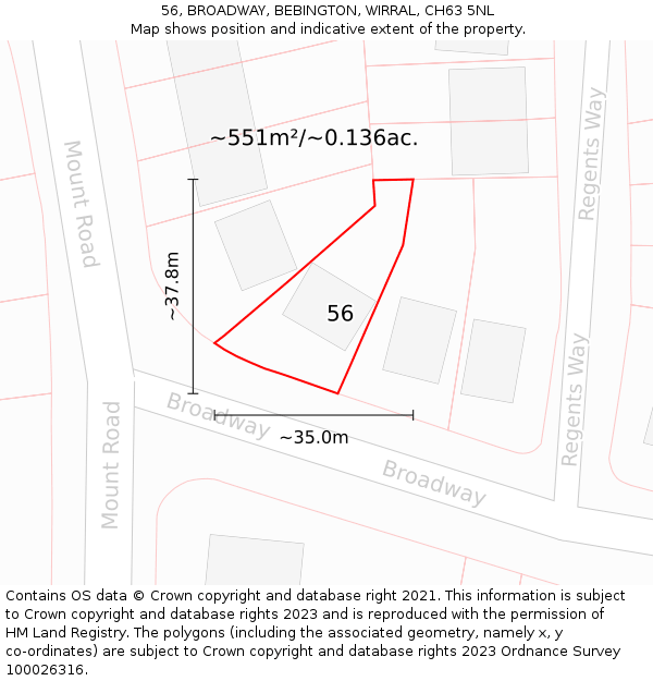 56, BROADWAY, BEBINGTON, WIRRAL, CH63 5NL: Plot and title map