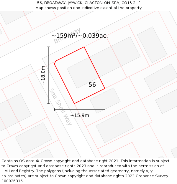 56, BROADWAY, JAYWICK, CLACTON-ON-SEA, CO15 2HF: Plot and title map