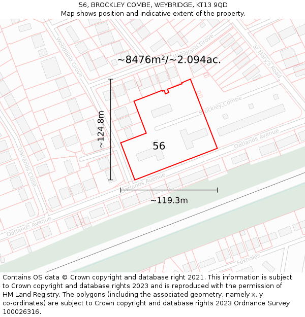 56, BROCKLEY COMBE, WEYBRIDGE, KT13 9QD: Plot and title map