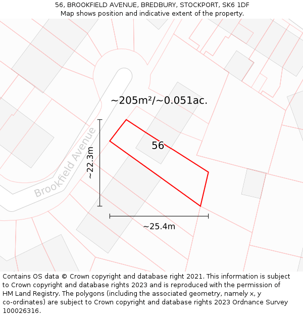 56, BROOKFIELD AVENUE, BREDBURY, STOCKPORT, SK6 1DF: Plot and title map