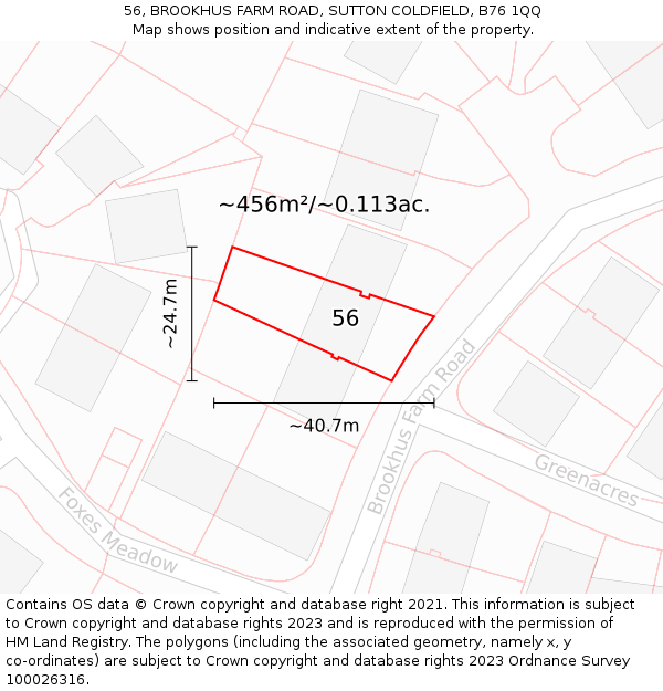 56, BROOKHUS FARM ROAD, SUTTON COLDFIELD, B76 1QQ: Plot and title map