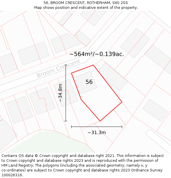 56, BROOM CRESCENT, ROTHERHAM, S60 2SS: Plot and title map