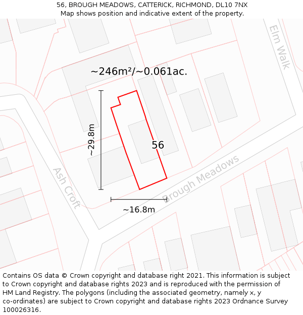 56, BROUGH MEADOWS, CATTERICK, RICHMOND, DL10 7NX: Plot and title map