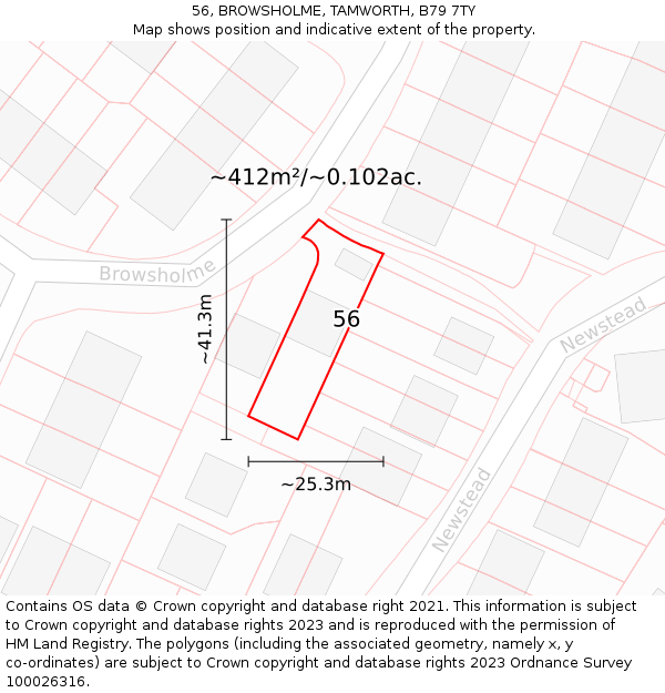 56, BROWSHOLME, TAMWORTH, B79 7TY: Plot and title map