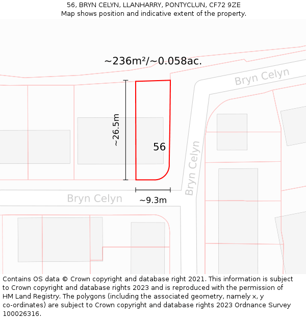 56, BRYN CELYN, LLANHARRY, PONTYCLUN, CF72 9ZE: Plot and title map