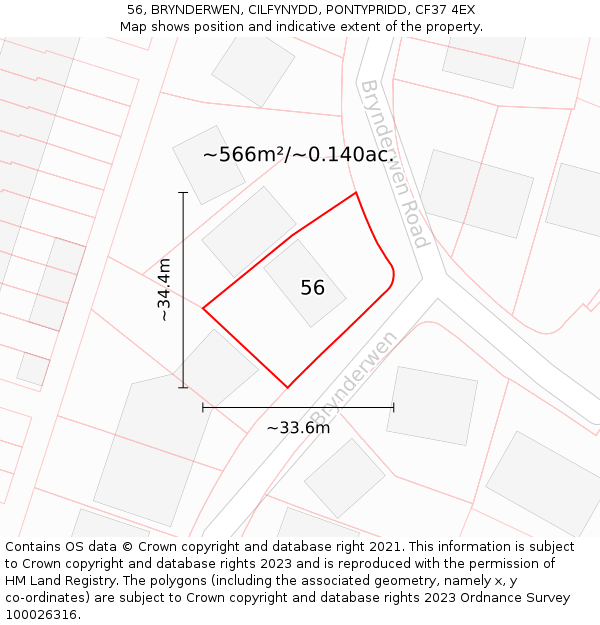 56, BRYNDERWEN, CILFYNYDD, PONTYPRIDD, CF37 4EX: Plot and title map
