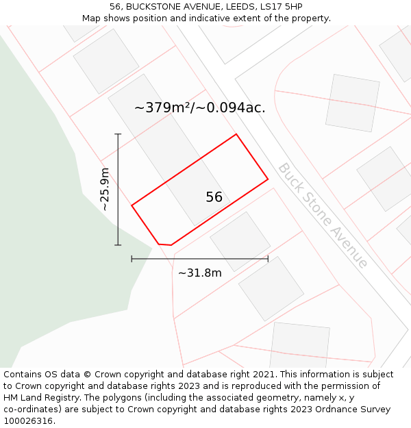 56, BUCKSTONE AVENUE, LEEDS, LS17 5HP: Plot and title map