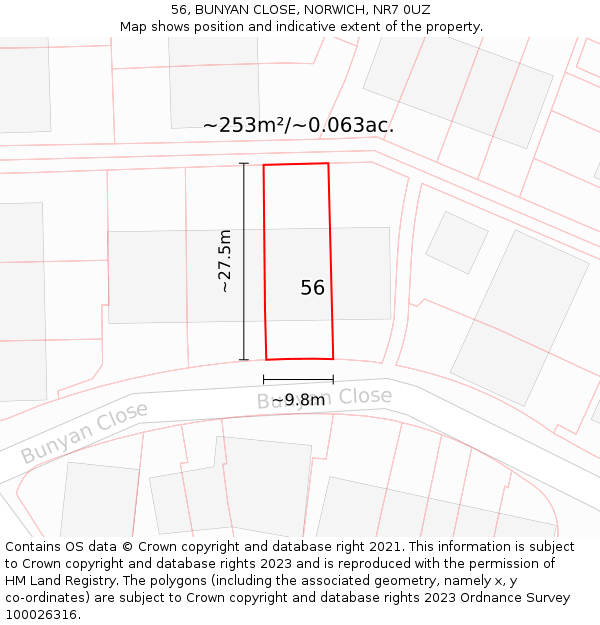 56, BUNYAN CLOSE, NORWICH, NR7 0UZ: Plot and title map