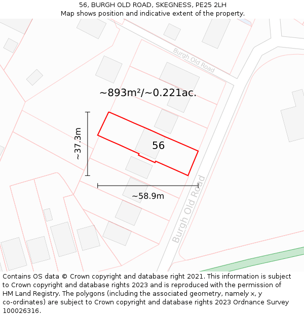 56, BURGH OLD ROAD, SKEGNESS, PE25 2LH: Plot and title map
