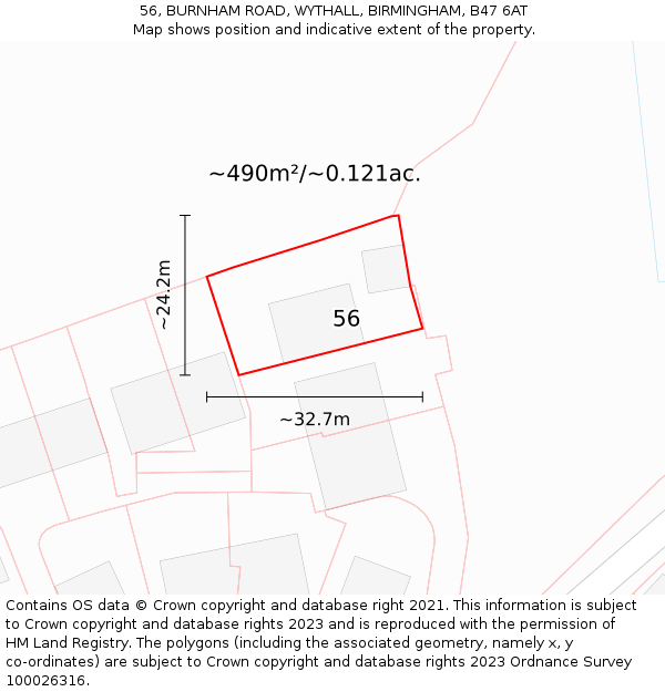 56, BURNHAM ROAD, WYTHALL, BIRMINGHAM, B47 6AT: Plot and title map