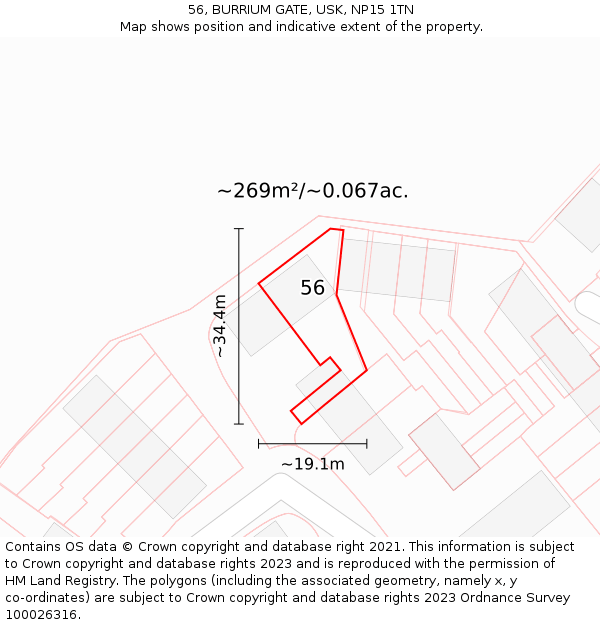 56, BURRIUM GATE, USK, NP15 1TN: Plot and title map