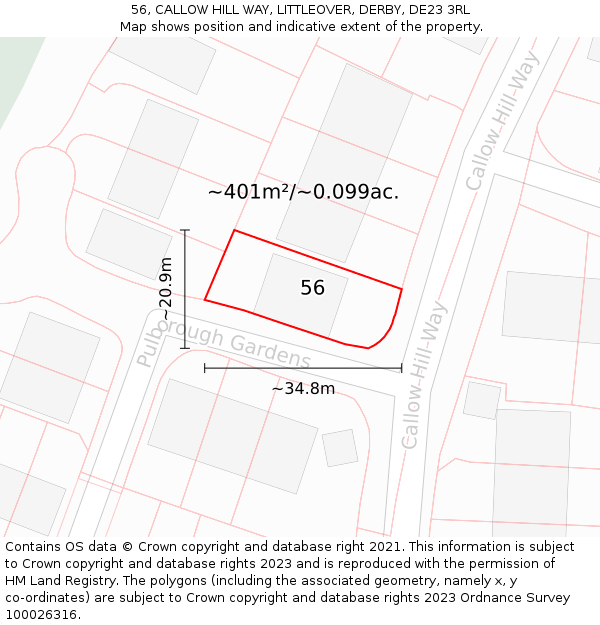 56, CALLOW HILL WAY, LITTLEOVER, DERBY, DE23 3RL: Plot and title map
