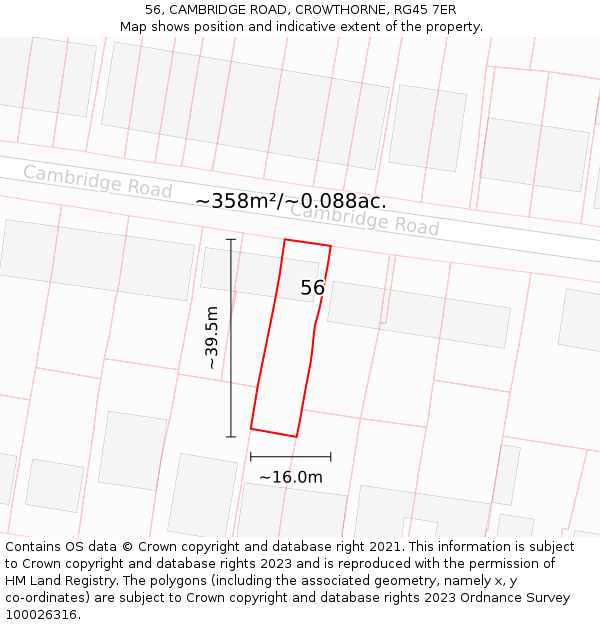 56, CAMBRIDGE ROAD, CROWTHORNE, RG45 7ER: Plot and title map