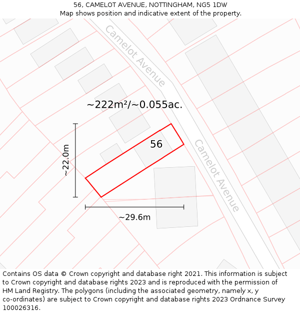 56, CAMELOT AVENUE, NOTTINGHAM, NG5 1DW: Plot and title map