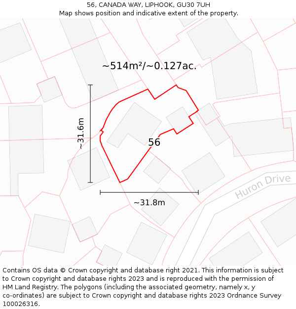 56, CANADA WAY, LIPHOOK, GU30 7UH: Plot and title map