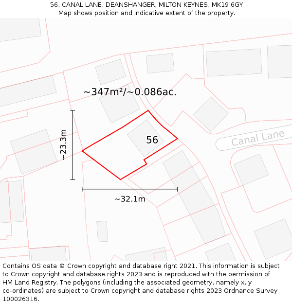 56, CANAL LANE, DEANSHANGER, MILTON KEYNES, MK19 6GY: Plot and title map
