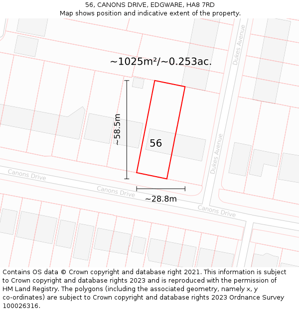 56, CANONS DRIVE, EDGWARE, HA8 7RD: Plot and title map