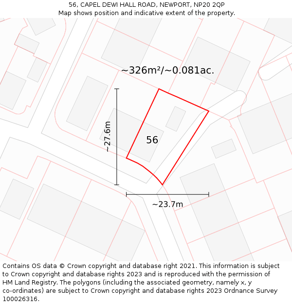56, CAPEL DEWI HALL ROAD, NEWPORT, NP20 2QP: Plot and title map