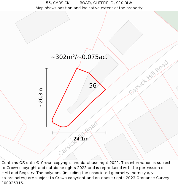 56, CARSICK HILL ROAD, SHEFFIELD, S10 3LW: Plot and title map