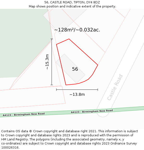 56, CASTLE ROAD, TIPTON, DY4 8DZ: Plot and title map
