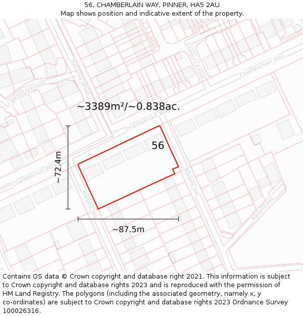 56, CHAMBERLAIN WAY, PINNER, HA5 2AU: Plot and title map