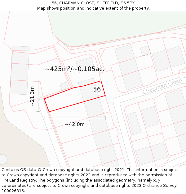 56, CHAPMAN CLOSE, SHEFFIELD, S6 5BX: Plot and title map