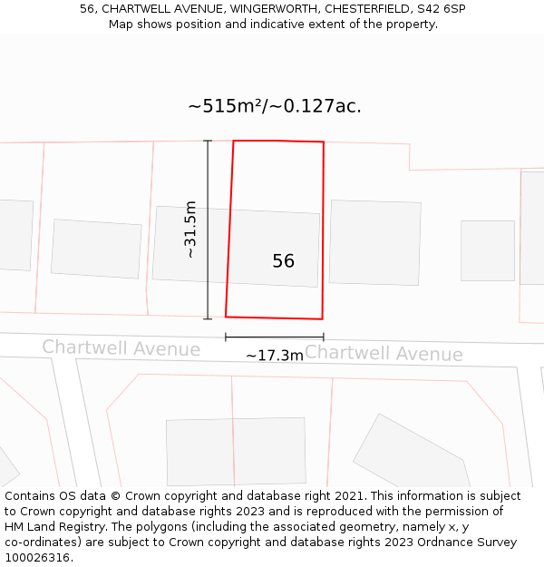 56, CHARTWELL AVENUE, WINGERWORTH, CHESTERFIELD, S42 6SP: Plot and title map