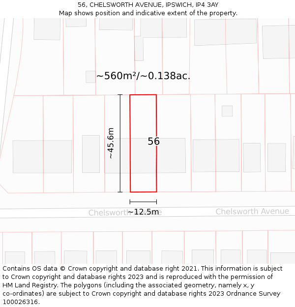 56, CHELSWORTH AVENUE, IPSWICH, IP4 3AY: Plot and title map