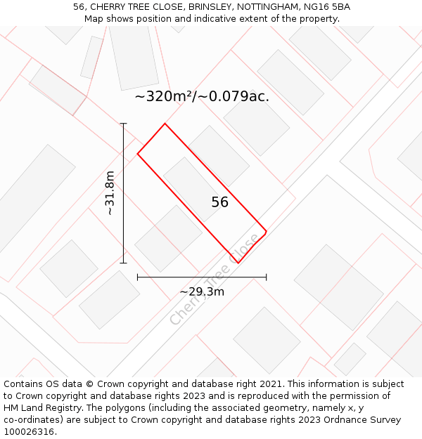 56, CHERRY TREE CLOSE, BRINSLEY, NOTTINGHAM, NG16 5BA: Plot and title map