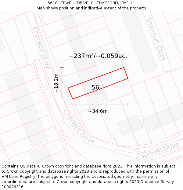 56, CHERWELL DRIVE, CHELMSFORD, CM1 2JL: Plot and title map