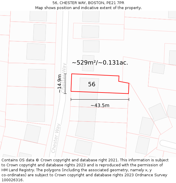 56, CHESTER WAY, BOSTON, PE21 7PR: Plot and title map